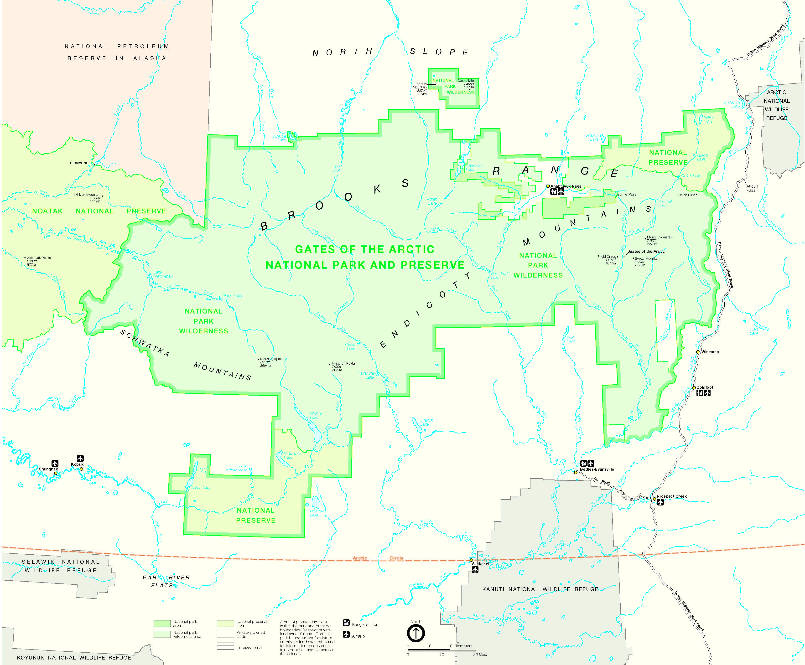 Official map of Gates of the Arctic National Park and Preserve