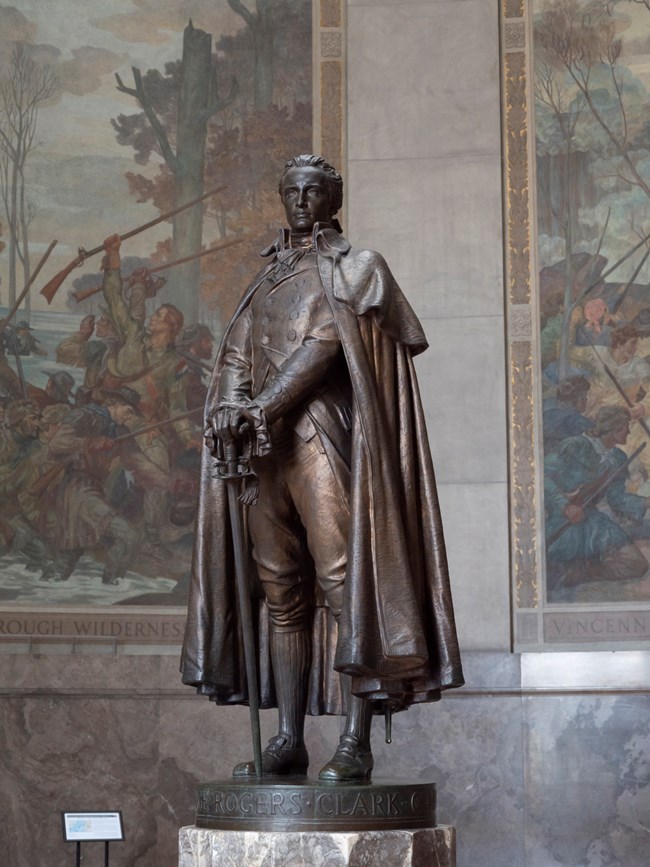 Bronze statue of George Rogers Clark as a young man.