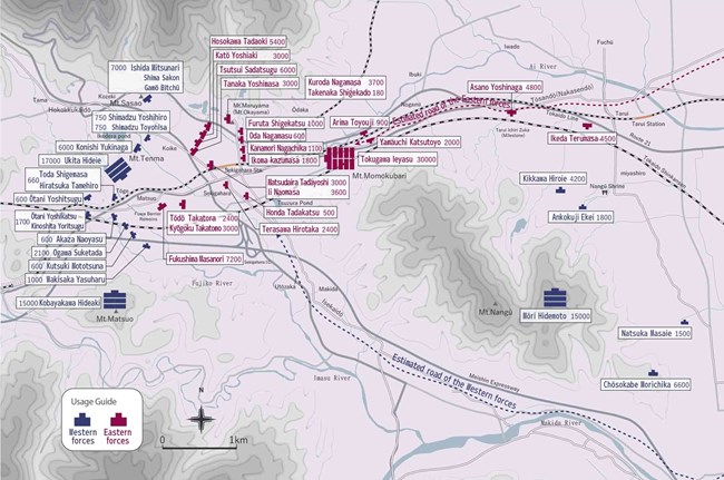 Picture of a battle map of the western and eastern armies at 8 a.m.