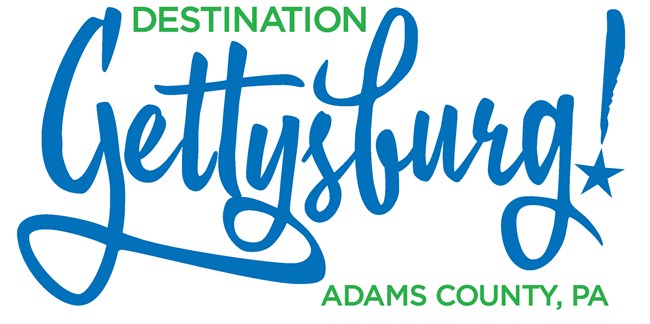 The logo of Destination Gettysburg is written in blue and green text with an exclamation mark at the end of the word Gettysburg.