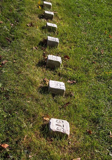 The unknown gravestones are small marble squares bearing only numbers. There are 979 unknown soldiers in these sections.