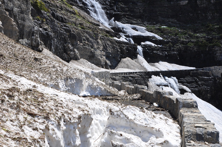 Avalanche debris near Triple Arches on the Going-to-the-Sun Road, 6-22-2014