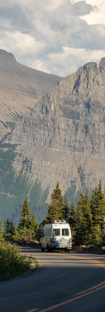 Logan Pass Shuttle and Mountains