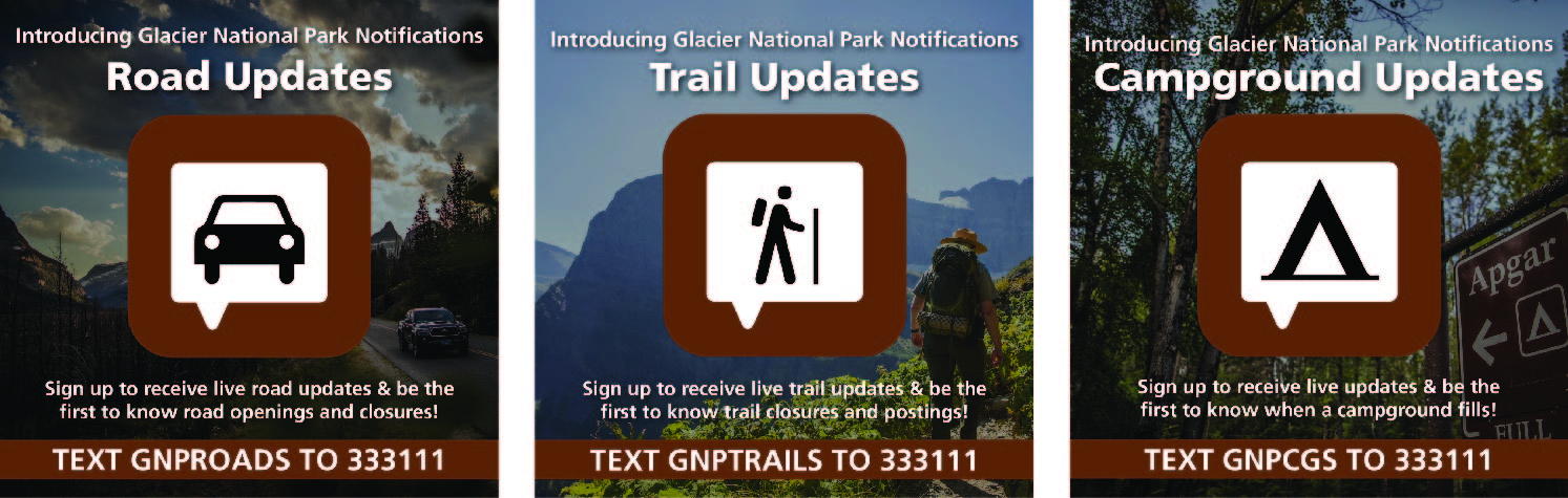 GNP Updates. Text GNPROADS, GNPTRAILS, or GNPCGS to 333111 for updates
