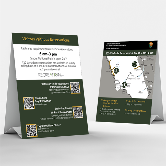 A picture of the 2024 vehicle reservation table tent presented as a folded and standing display.