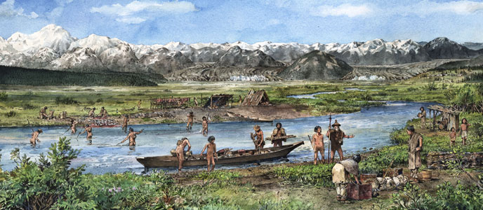 Tlingit village drawing