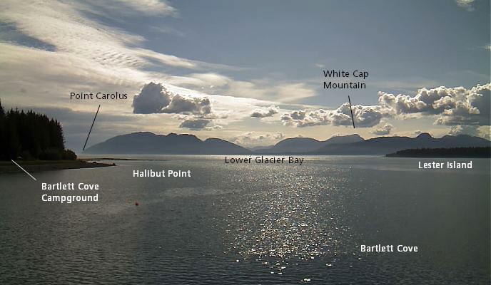 View of Lower Glacier Bay with points of interest identified.