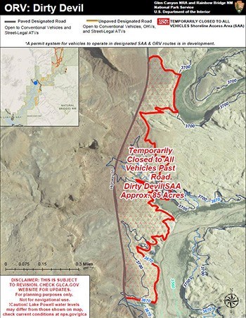 Thumbnail version of Dirty Devil Shoreline Access Area Closure Map