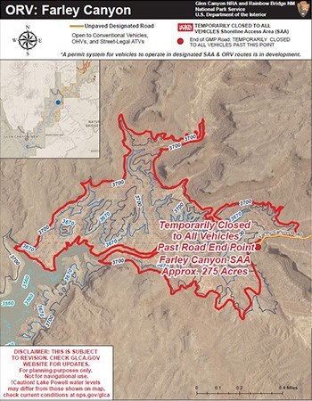 Farley Canyon Shoreline Access Area Map with pink line indicating open area