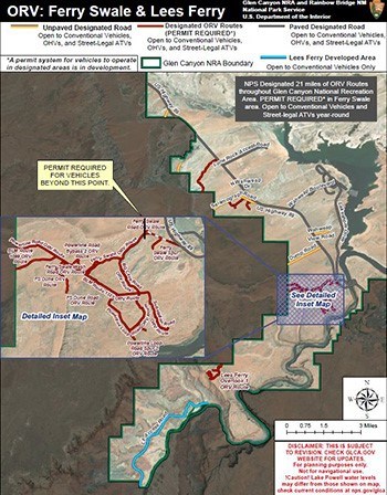 Ferry Swale Off Road Vehicle Map with roads marked as unpaved designated road and designated orv route.