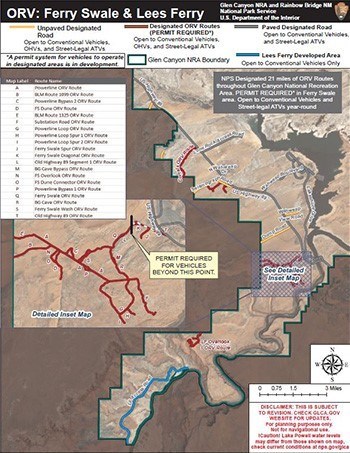 Ferry Swale Off Road Vehicle Map with roads marked as unpaved designated road and designated orv route.