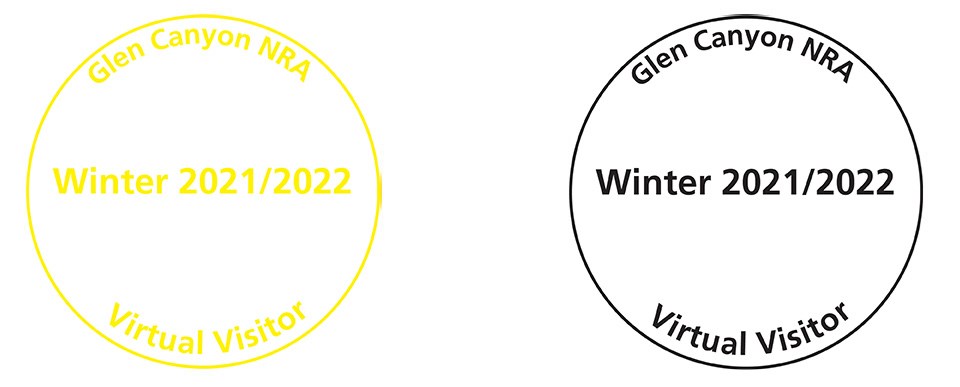 circles in yellow and black, text in circles: Glen Canyon NRA Winter 20212022 Virtual Visitor