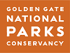 Logo for the Golden Gate National Parks Conservancy in orange and white
