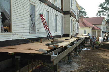 porch foundation work at Fort Baker barracks building