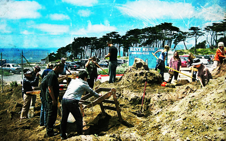 men and women working together at an archaeological pit
