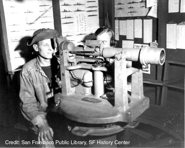 photo of soldiers looking through telescopes to determine target direction