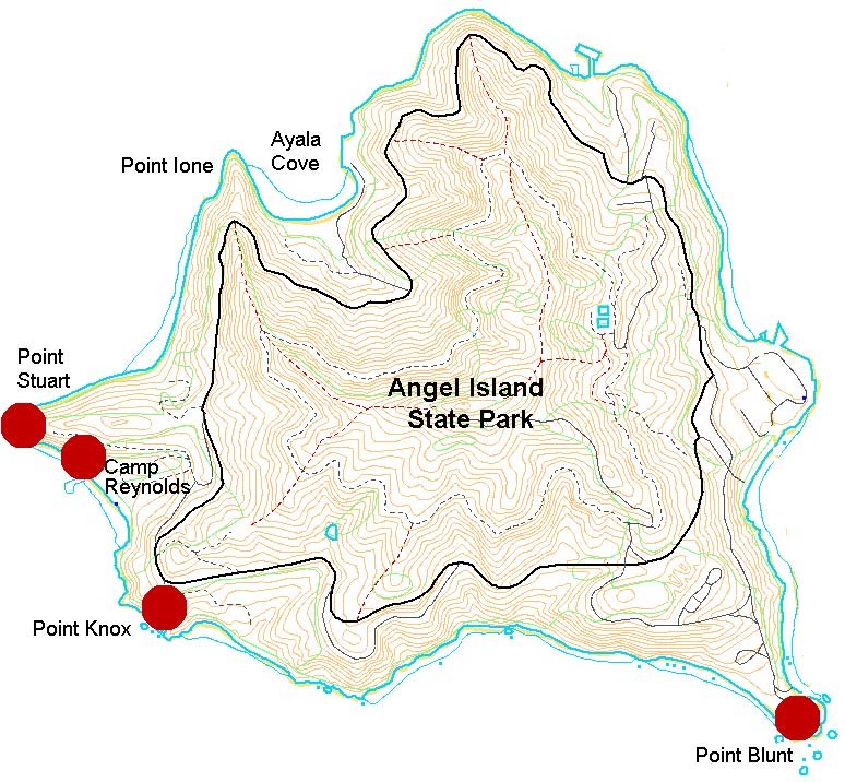 map showing military installations on Angel Island
