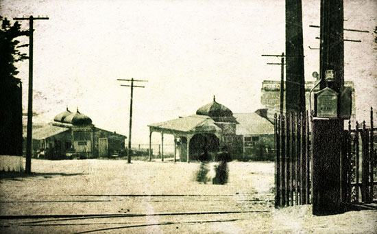 historic view of Point Lobos Avenue with wooden stands