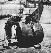 photo of Alcatraz prisoner working on antisubmarine buoy