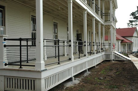 photo of new pipe railing at new front porch