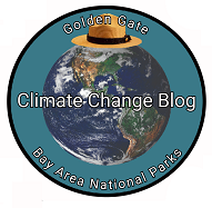 A graphic with the earth, text overlain says Golden Gate Climate Change Blog Bay Area National Parks.