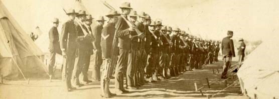Regiment at attention in Presidio, 1890s