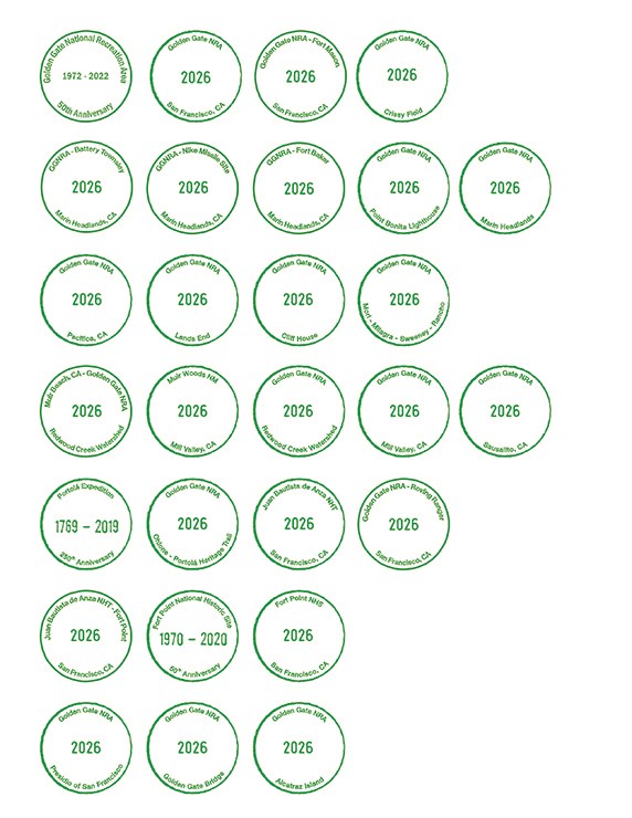 Virtual passport stamps for all the parks in golden gate national recreation area.