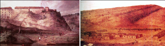 Fort Snelling, Minnesota 1819 on the left and Fort Defiance, New Mexico 1851 ont the right