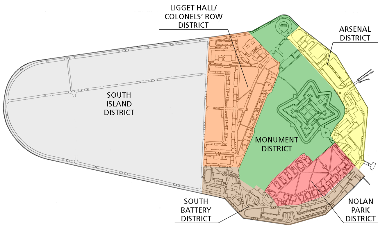 Map of Governors Island by district