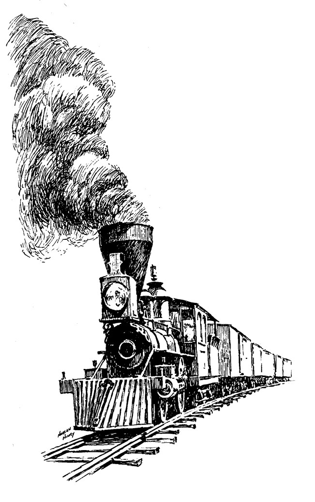 A sketch of a steam locomotive.