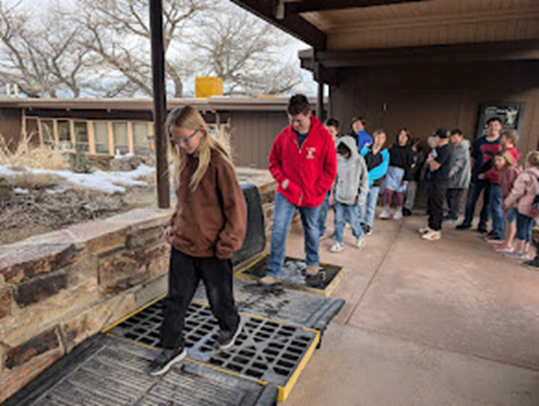 people walking across low platform