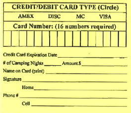 Credit card information slip for camping registration