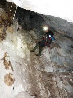 A caver exploring one of the vertical permitted caves in Great Basin