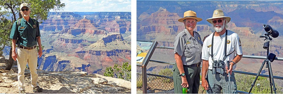 Two photos: Left: George Jacobi, author of Inspiration Point Blog - Right: GCNP Sup't Chris Lehnertz, with volunteer Condor Bob George. 