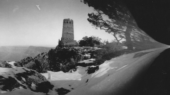 pinhole photograph of Mary Colter's Watchtower by Kim Henkel