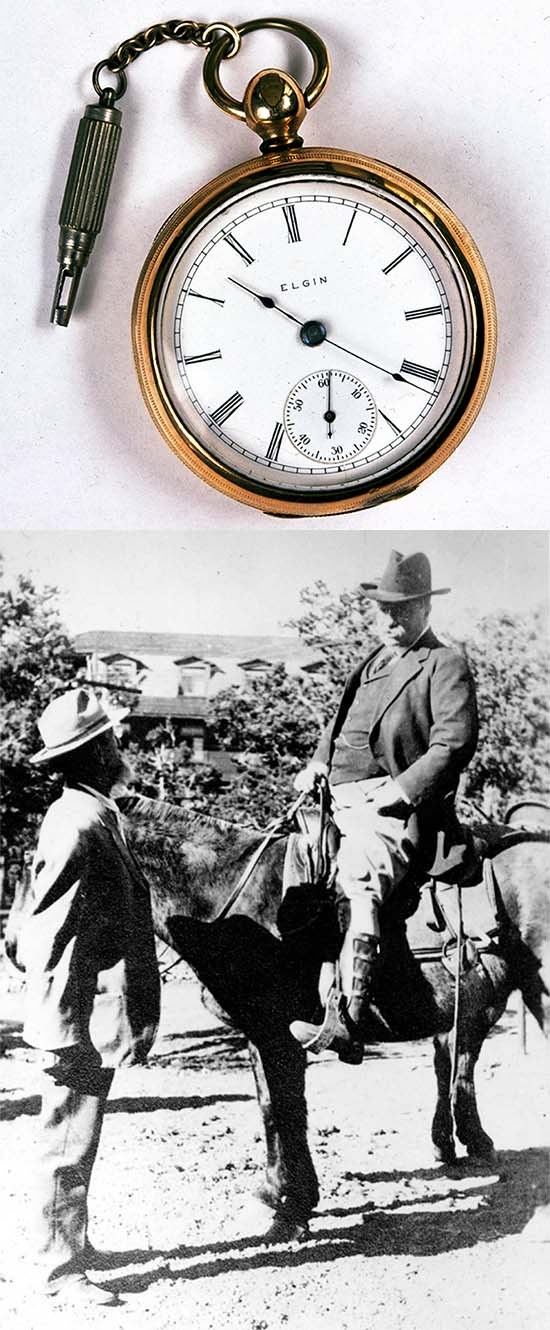 Top: John Wesley Powell's watch, Bottom: John Hance talking to Teddy Roosevelt