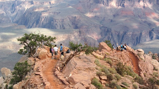 Several hikers on the South Kaibab trail