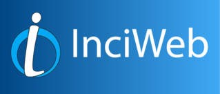 Logo with a blue background. On the right, a stylized letter i in white superimposed over a lighter blue circle. Text in white letters reads: InciWeb