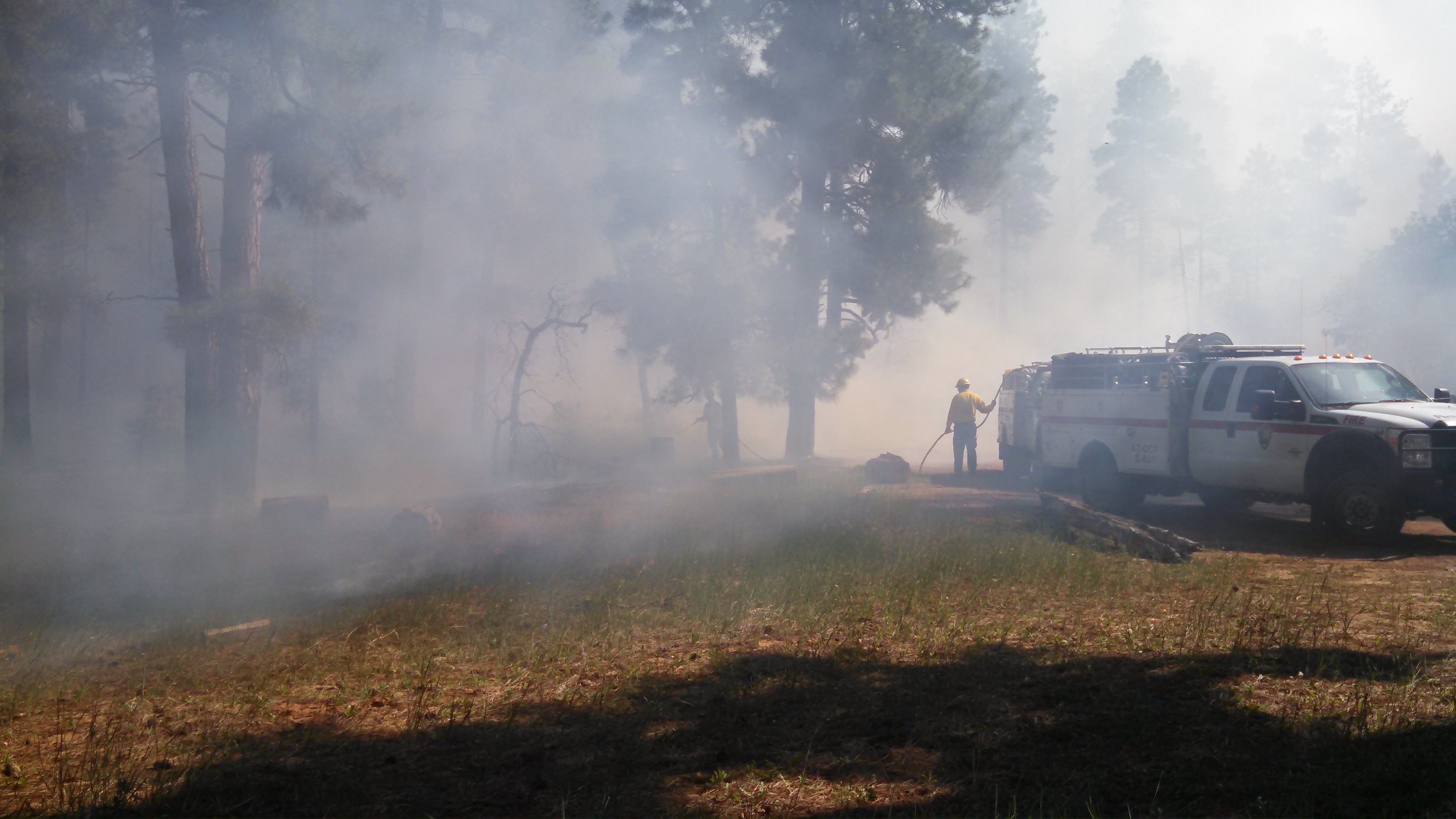 Wildland firefighters and engine near Shoshone Point