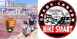 Two logos side-by-side. Hiking Grand Canyon Podcast channel on the left and Grand Canyon Hike Smart on the right.