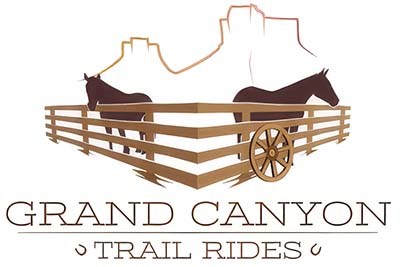 Graphic shows two horses in a corral with canyon shilouette behind them