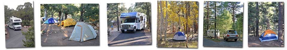 Grand Canyon National Park Campground snapshots showing RV and tent sites on the South Rim and North Rim.