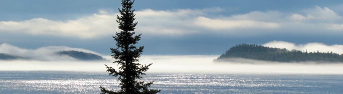 Fog shrouds the land on Lake Superior.