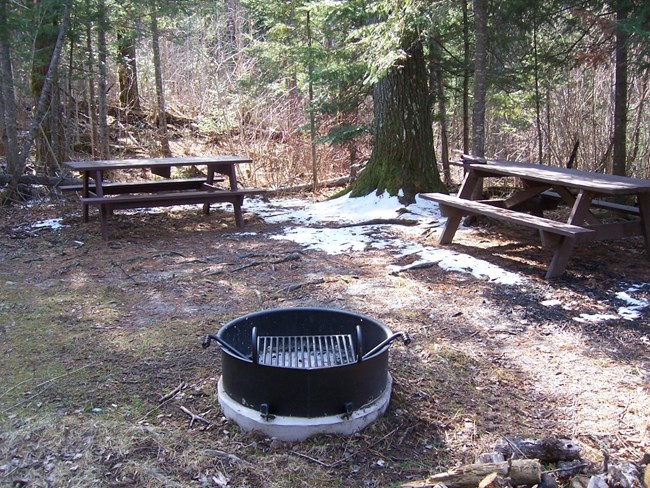 A circular cook and warming ring at the Fort Charlotte campgrounds