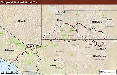 Map showing the route of the Old Spanish Trail from New Mexico to California
