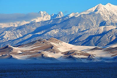 Snowy dunes and mountains