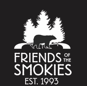 Friends of the Smokies Logo: A black and white logo of a black bear with trees in the background. Text: Friends of the Smokies EST. 1993.