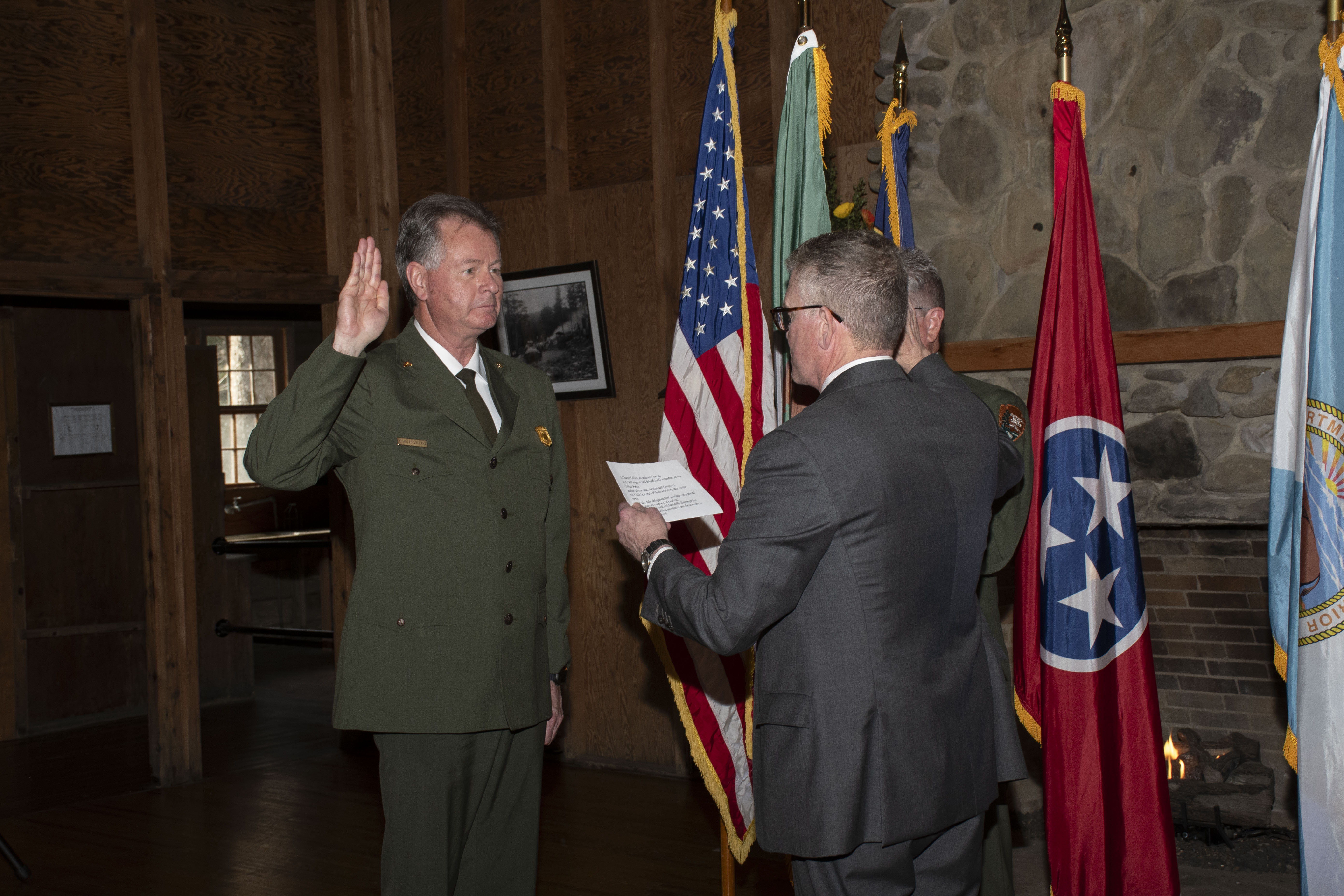 Ranger with their right hand raised being sworn in.