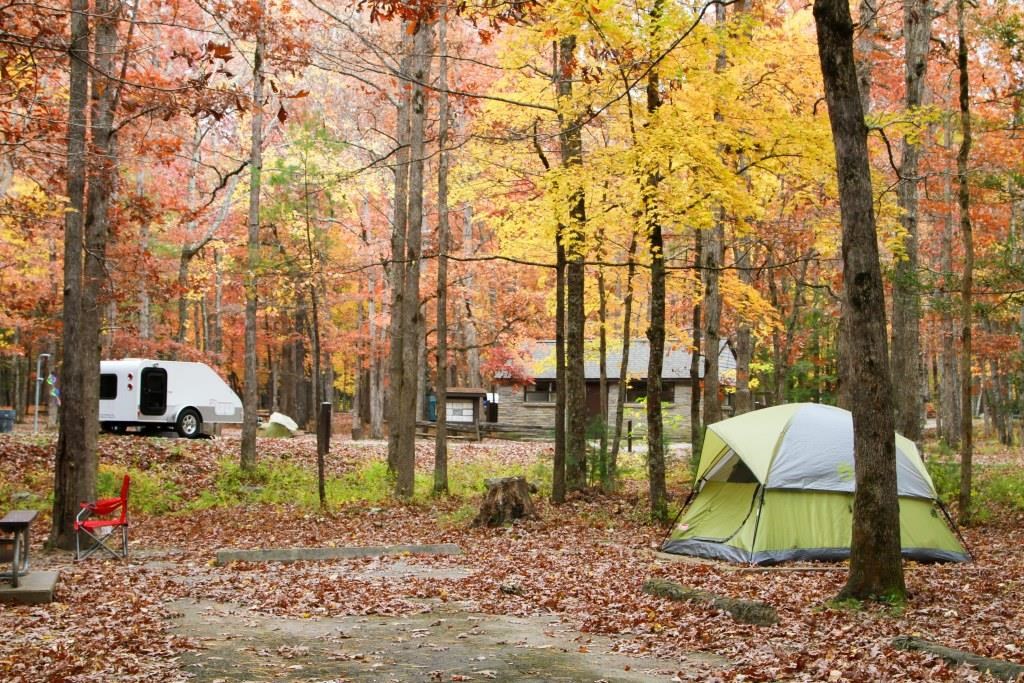 tent and camper at Cades Cove campsite