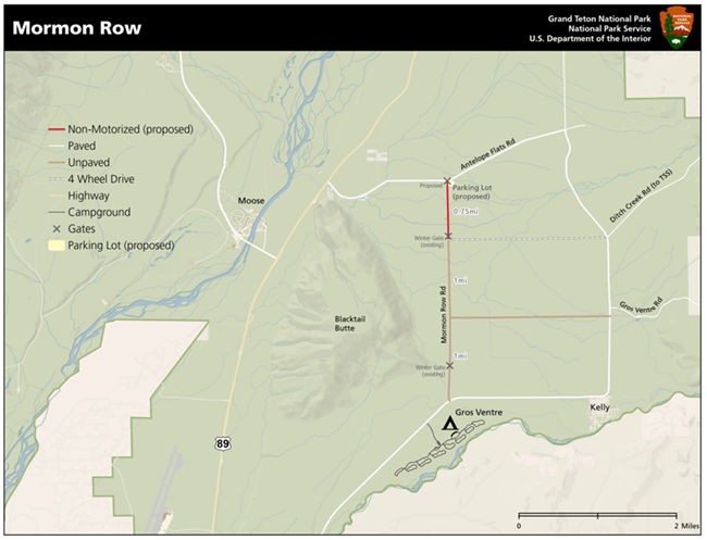 Map of Mormon Row Road showing proposed parking lot